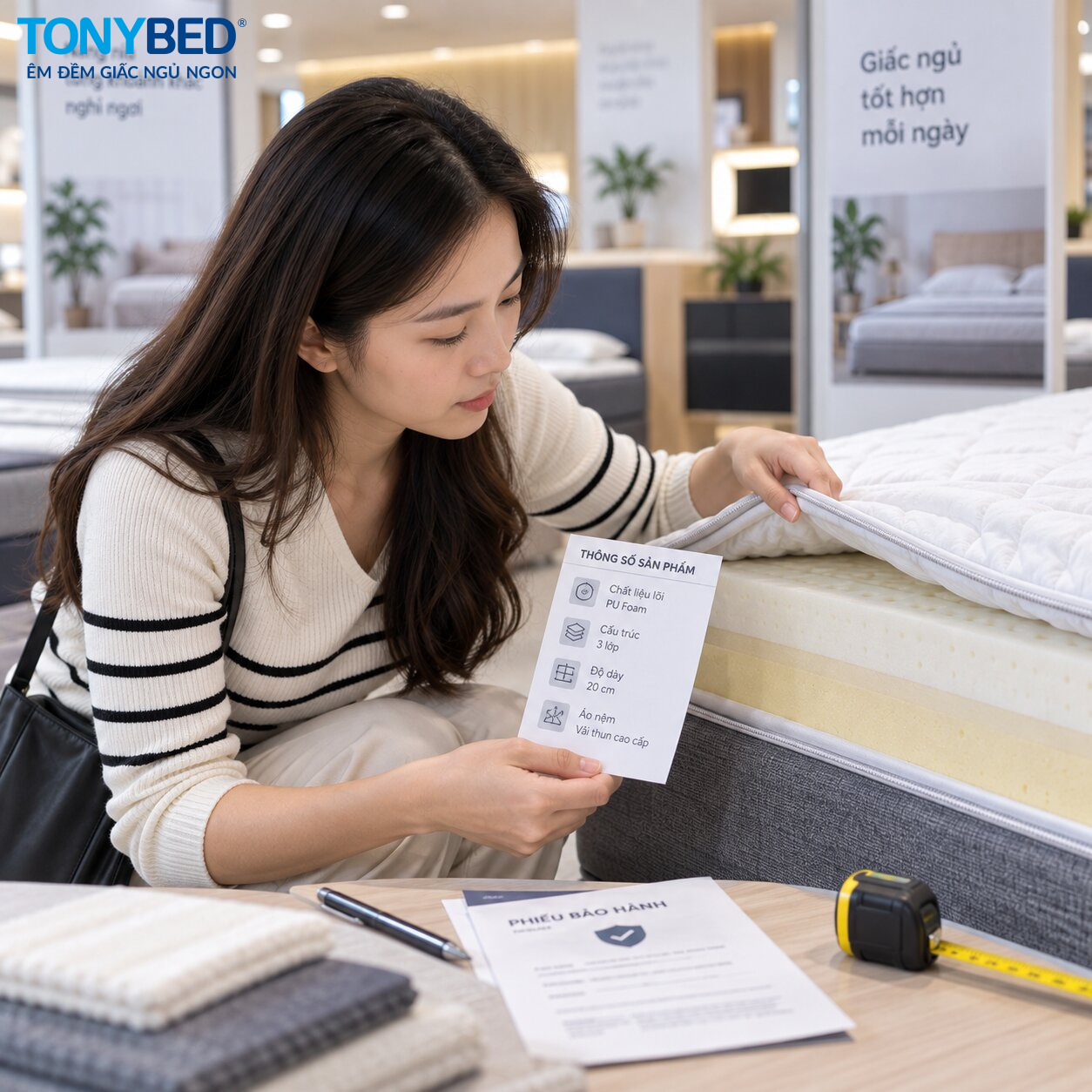 kiểm tra cấu tạo nệm trước khi mua