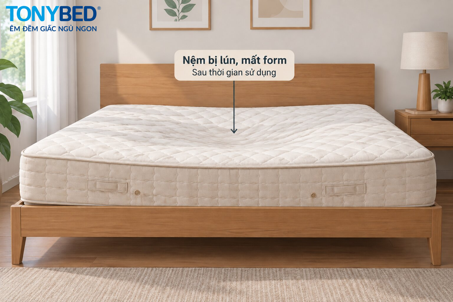 Nệm bị võng và lún sâu ở giữa do sử dụng lâu năm