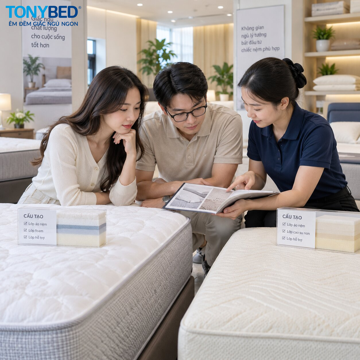 người dùng so sánh nệm foam và cao su non trước khi mua