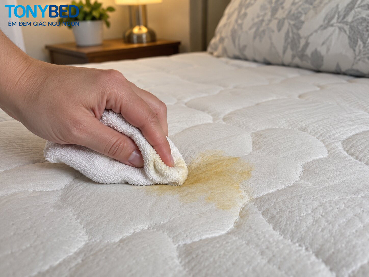 Cách xử lý vết bẩn cục bộ trên nệm bằng khăn sạch 