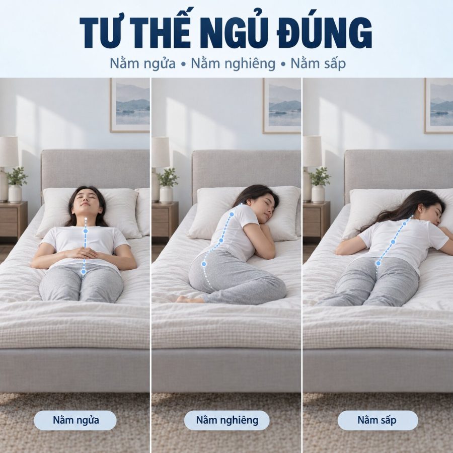 Tư thế ngủ đúng khi nằm ngửa nằm nghiêng và nằm sấp