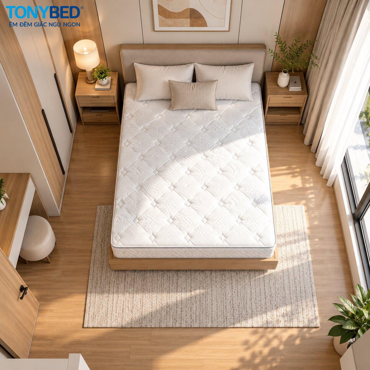 Bố trí kích thước nệm và lối đi trong phòng ngủ chung cư
