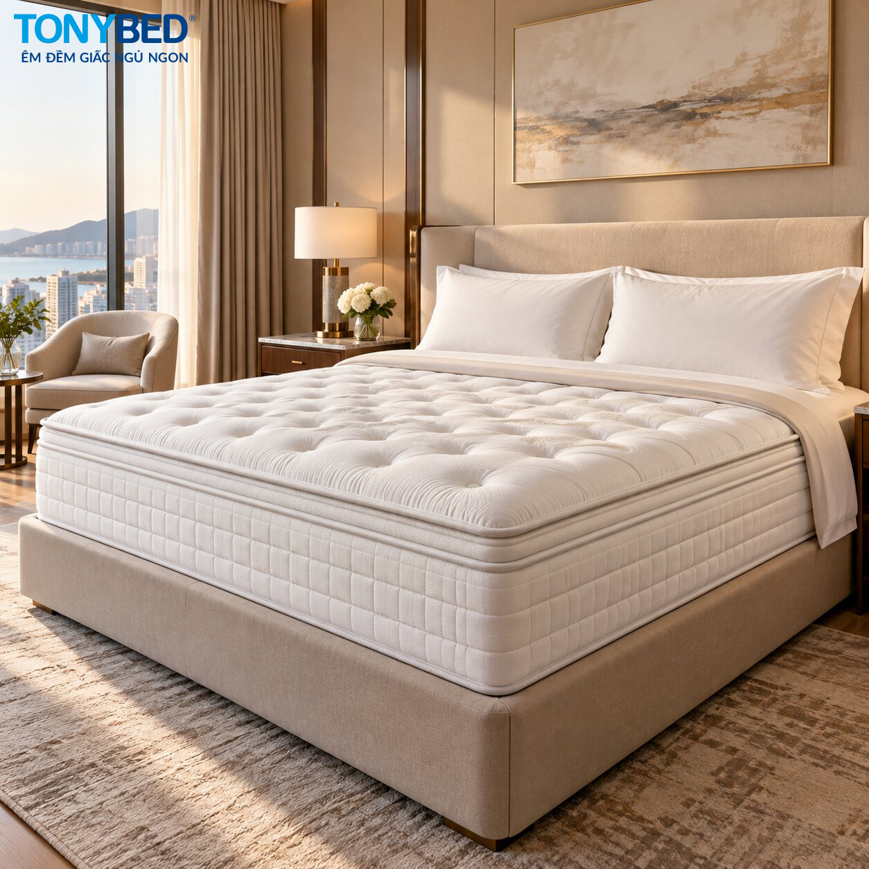 Cấu trúc nệm khách sạn 5 sao với lò xo túi độc lập kết hợp Pillow Top