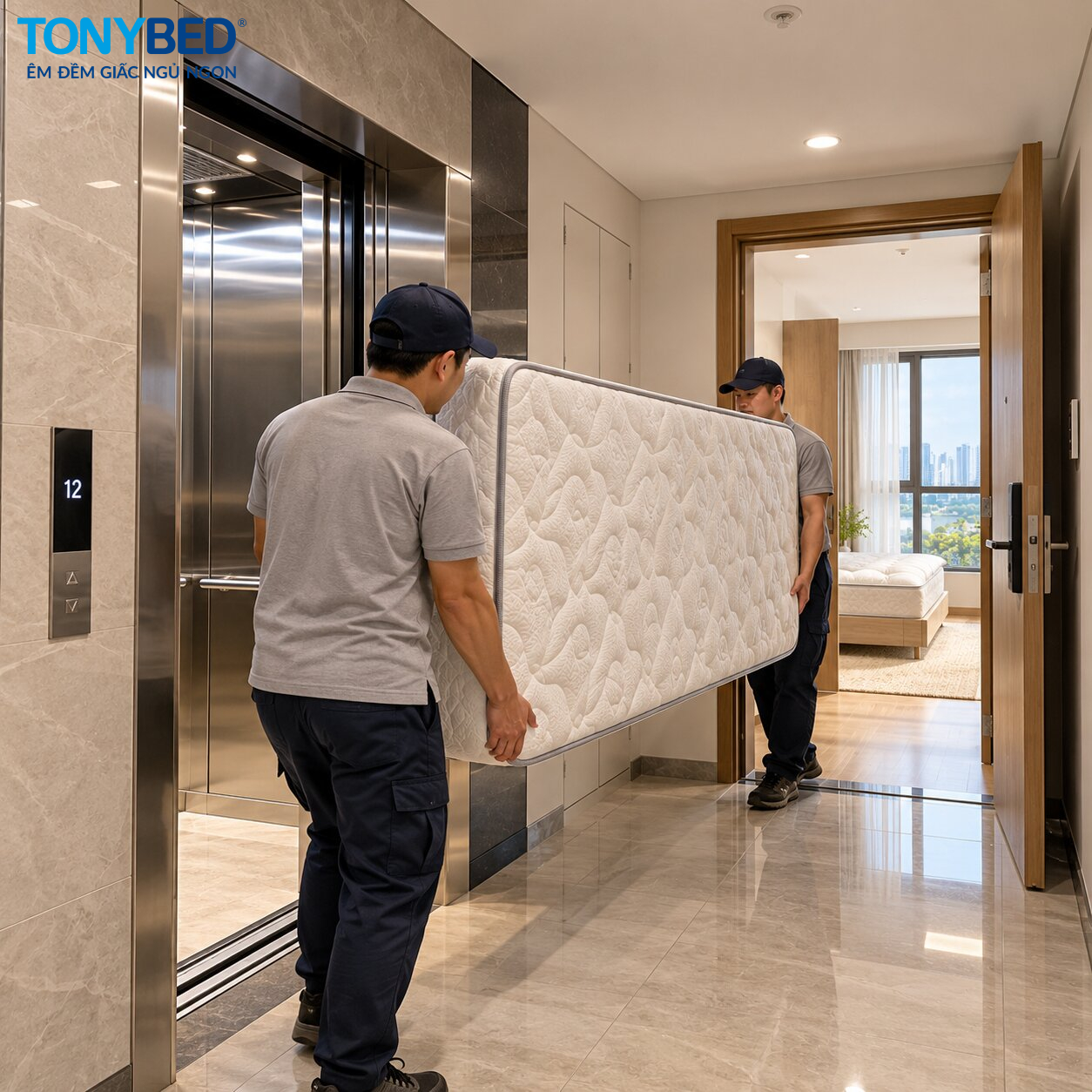 Kiểm tra đường vận chuyển nệm vào căn hộ chung cư