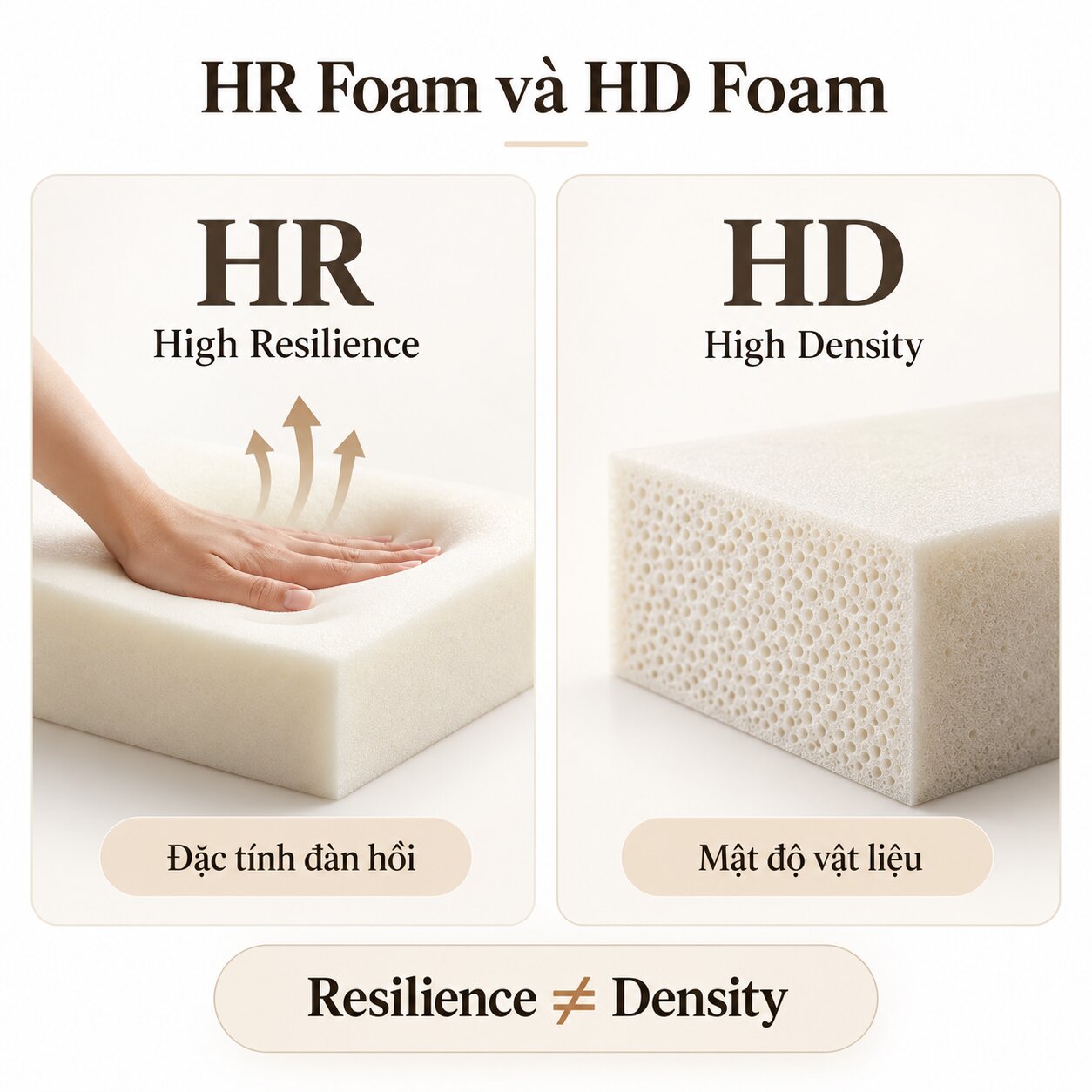 Phân biệt HR Foam High Resilience và HD Foam High Density