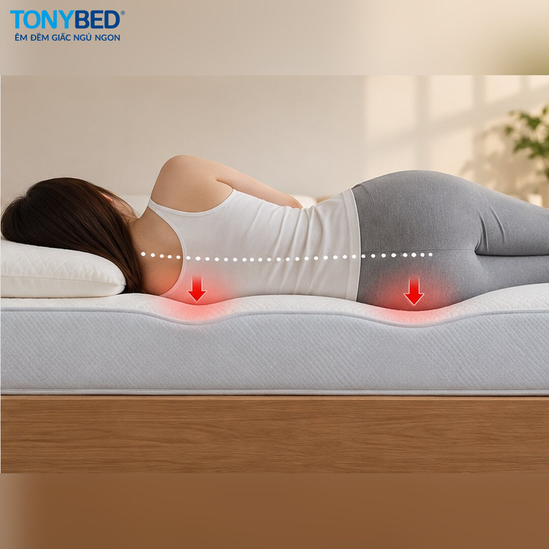 biên độ nén tại vùng vai và hông khi nằm nghiêng trên nệm
