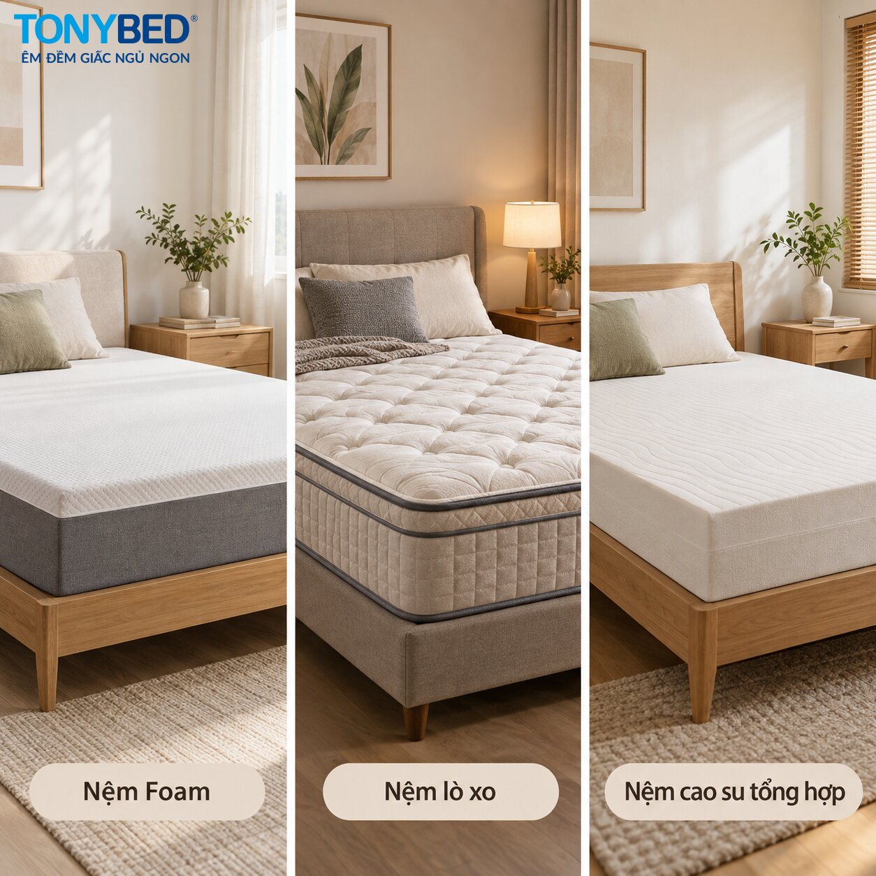 Nệm Foam, lò xo và cao su tổng hợp cho người đau lưng