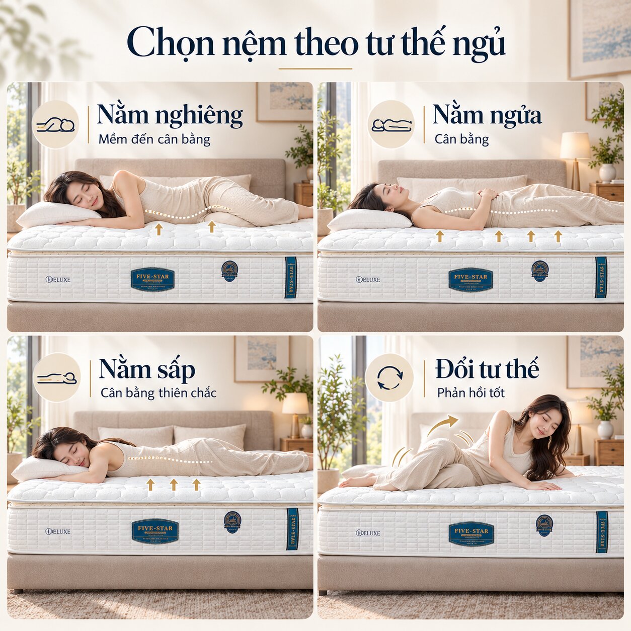 Cách chọn nệm theo tư thế ngủ nằm nghiêng nằm ngửa nằm sấp