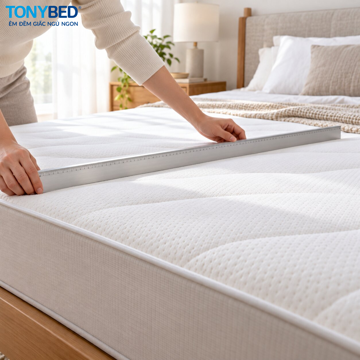 Kiểm tra độ phẳng bề mặt nệm Foam bằng thước thẳng