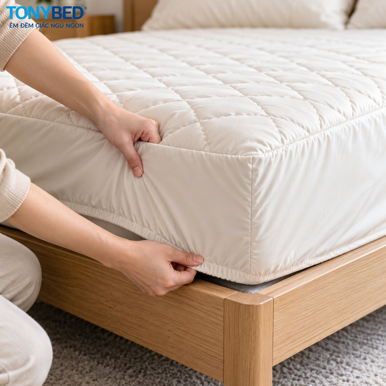 Hướng dẫn cách trải ga chun chần bông ôm sát nệm không bung góc