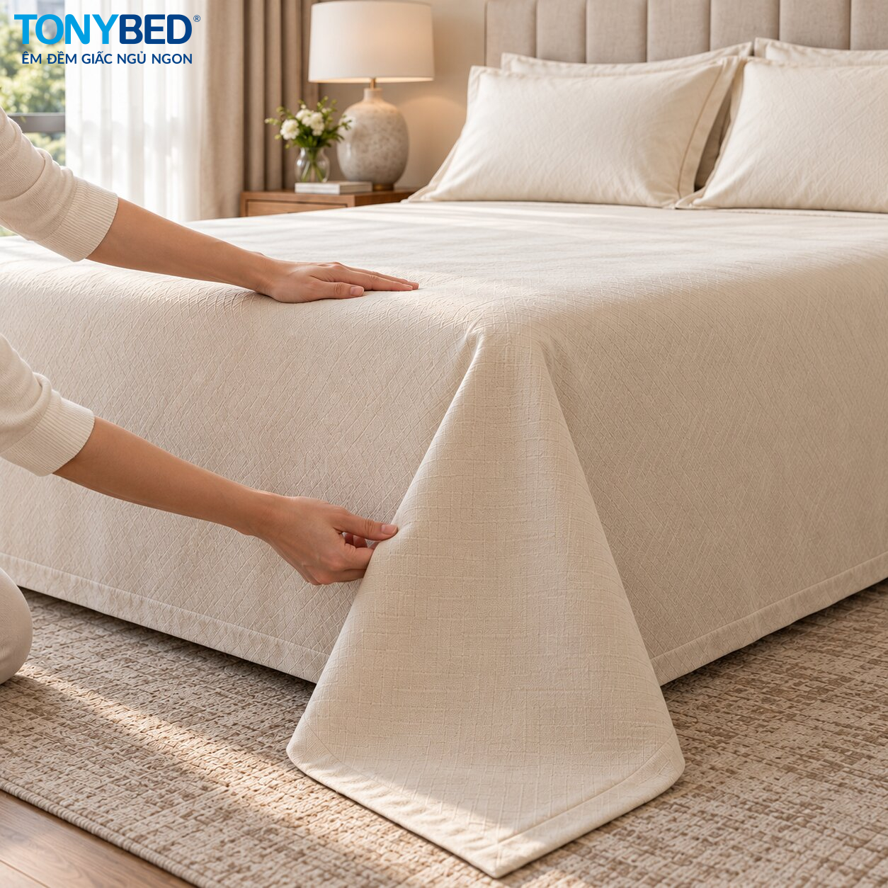 Hướng dẫn trải ga phủ giường phẳng đẹp và cân đối