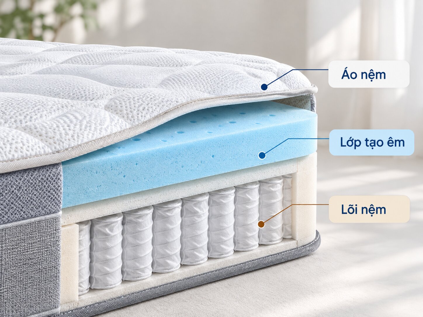 Ba lớp cấu tạo ảnh hưởng đến khả năng làm mát của nệm