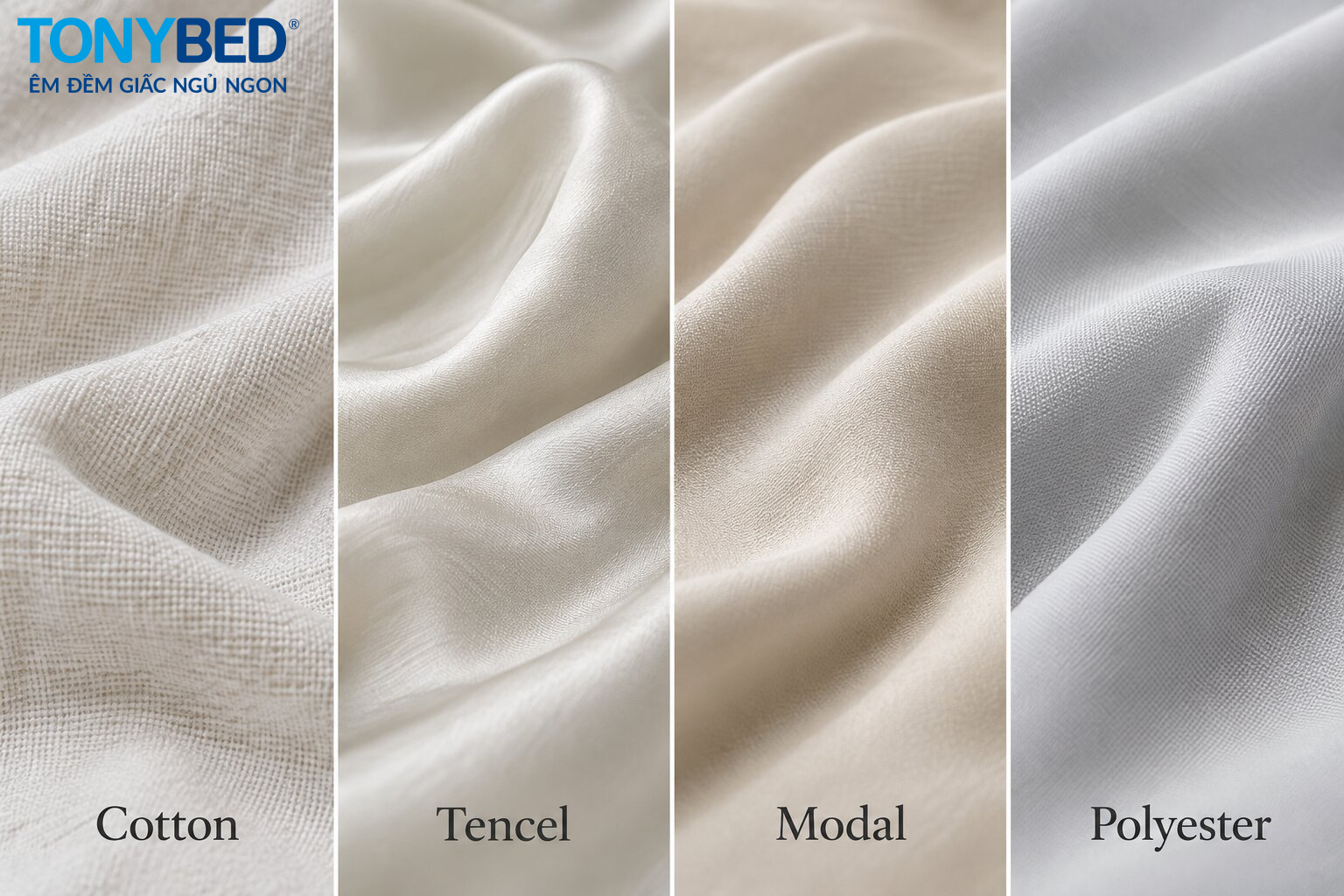 So sánh bề mặt vải Cotton, Tencel, Modal và Polyester dùng cho chăn ga