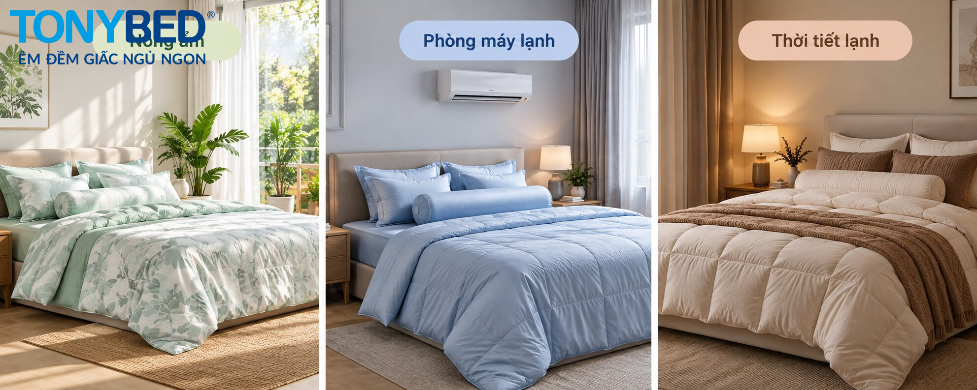 Chọn chăn ga gối theo thời tiết nóng ẩm phòng máy lạnh và thời tiết lạnh