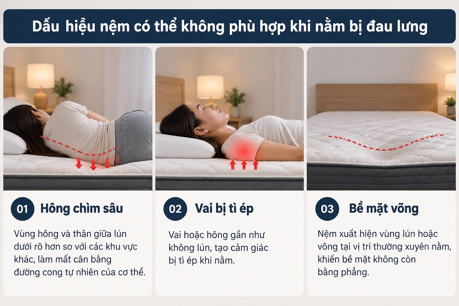 Dấu hiệu nệm có thể không phù hợp khi nằm đau lưng
