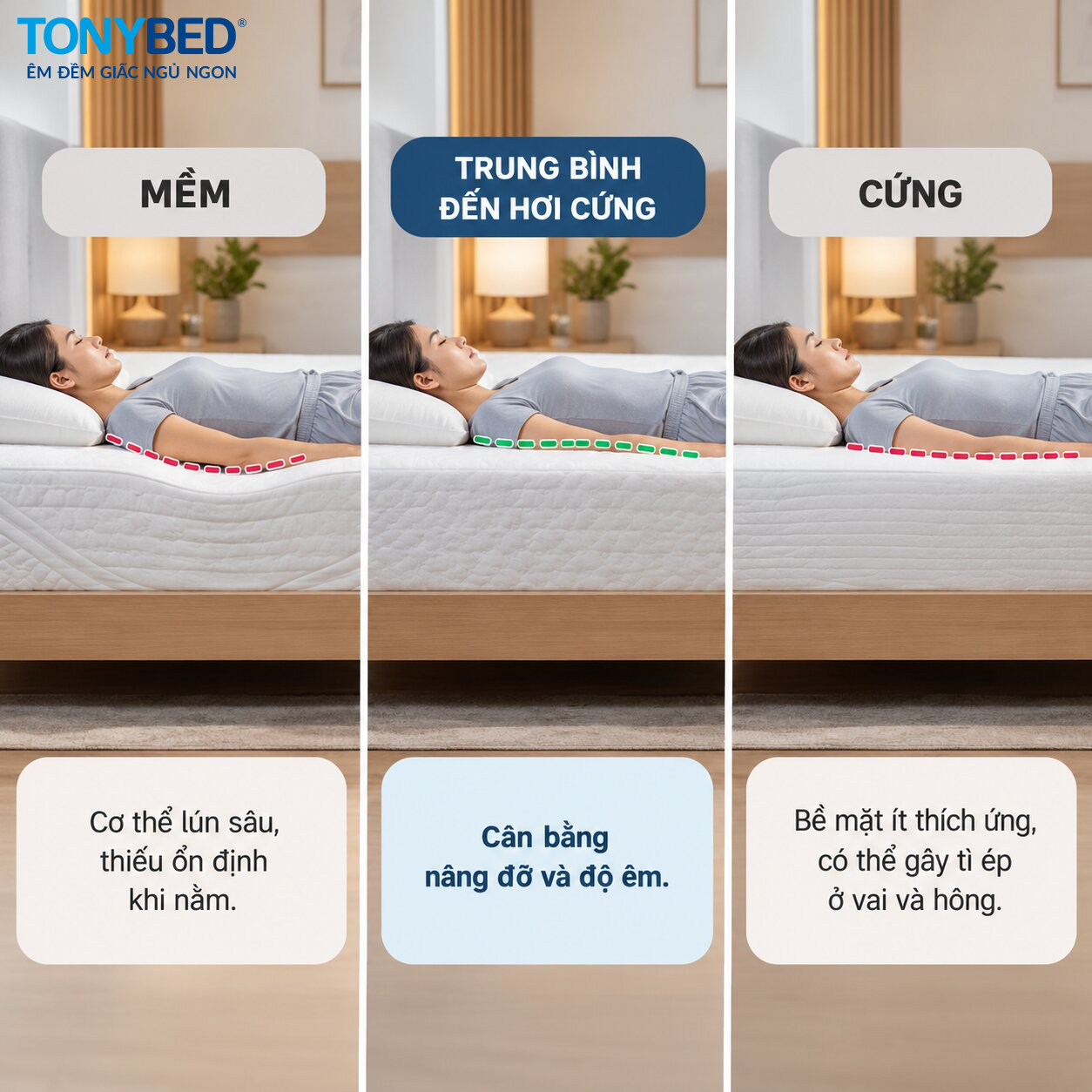 Độ cứng nệm phù hợp cho người đau lưng