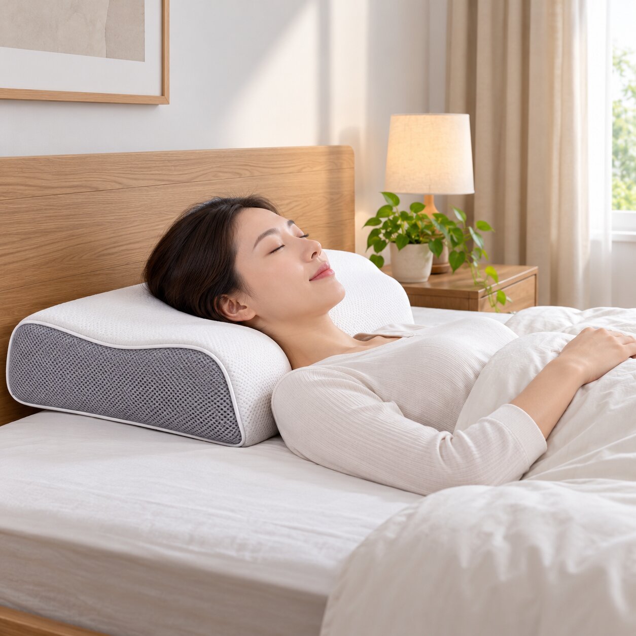 Hướng dẫn đặt đầu và cổ trên gối công thái học Tonybed