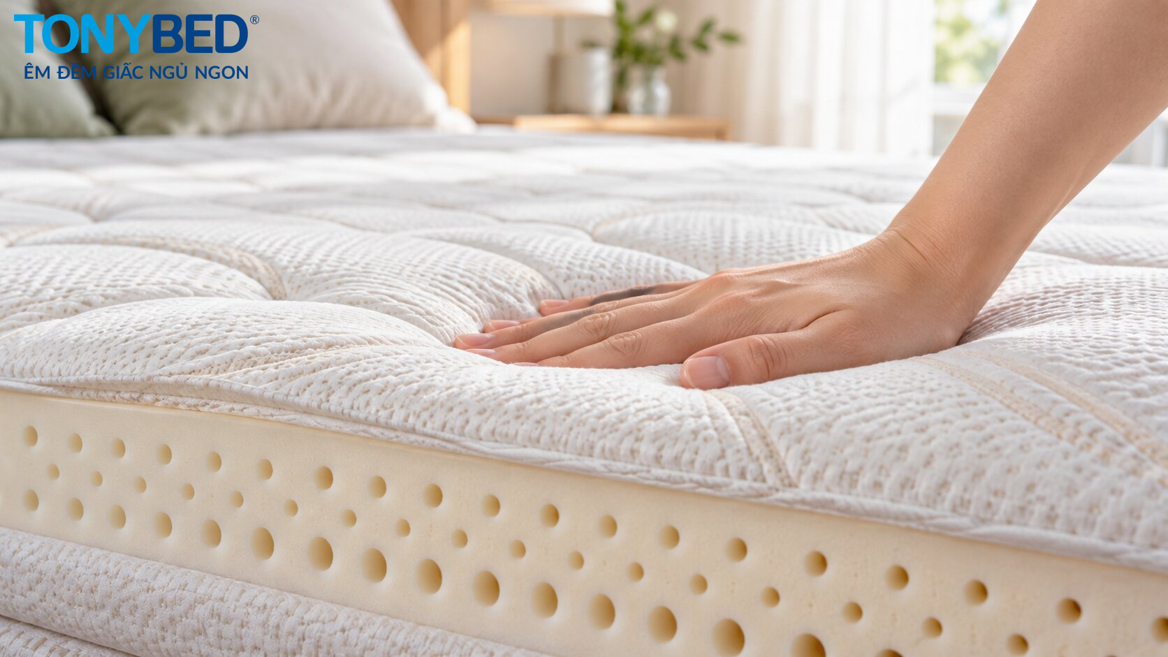 Bề mặt nệm foam thoáng khí đàn hồi tốt phù hợp cho thân nhiệt bà bầu