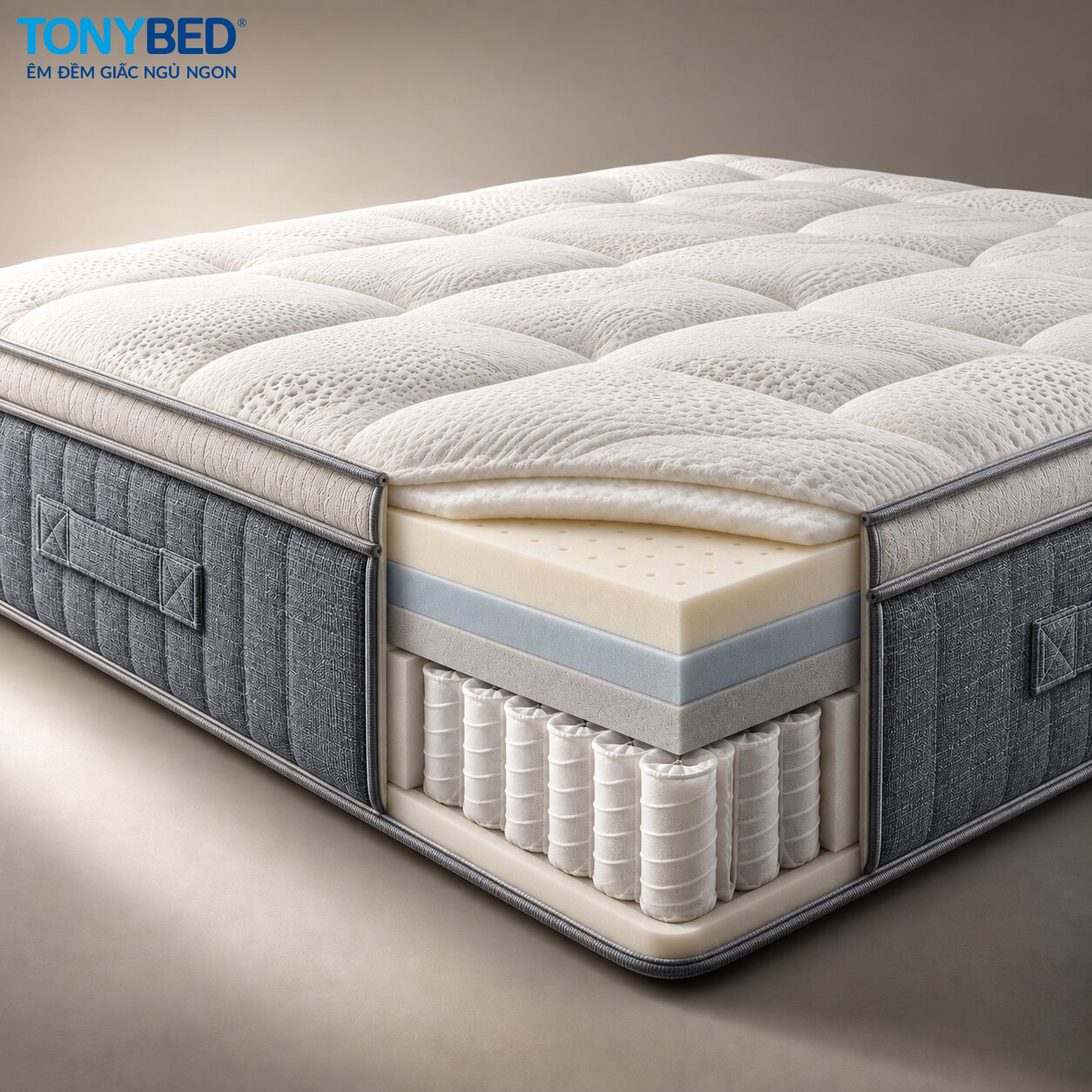 Nệm lò xo túi Five Star Tonybed thiết kế sang trọng, đàn hồi tốt chuyên biệt cho cặp đôi