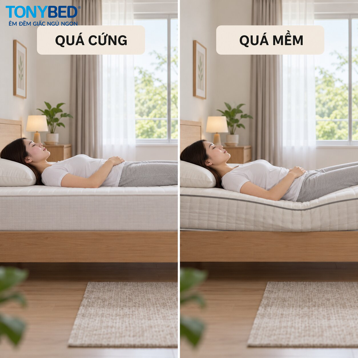 So sánh nệm quá cứng và quá mềm khi nằm