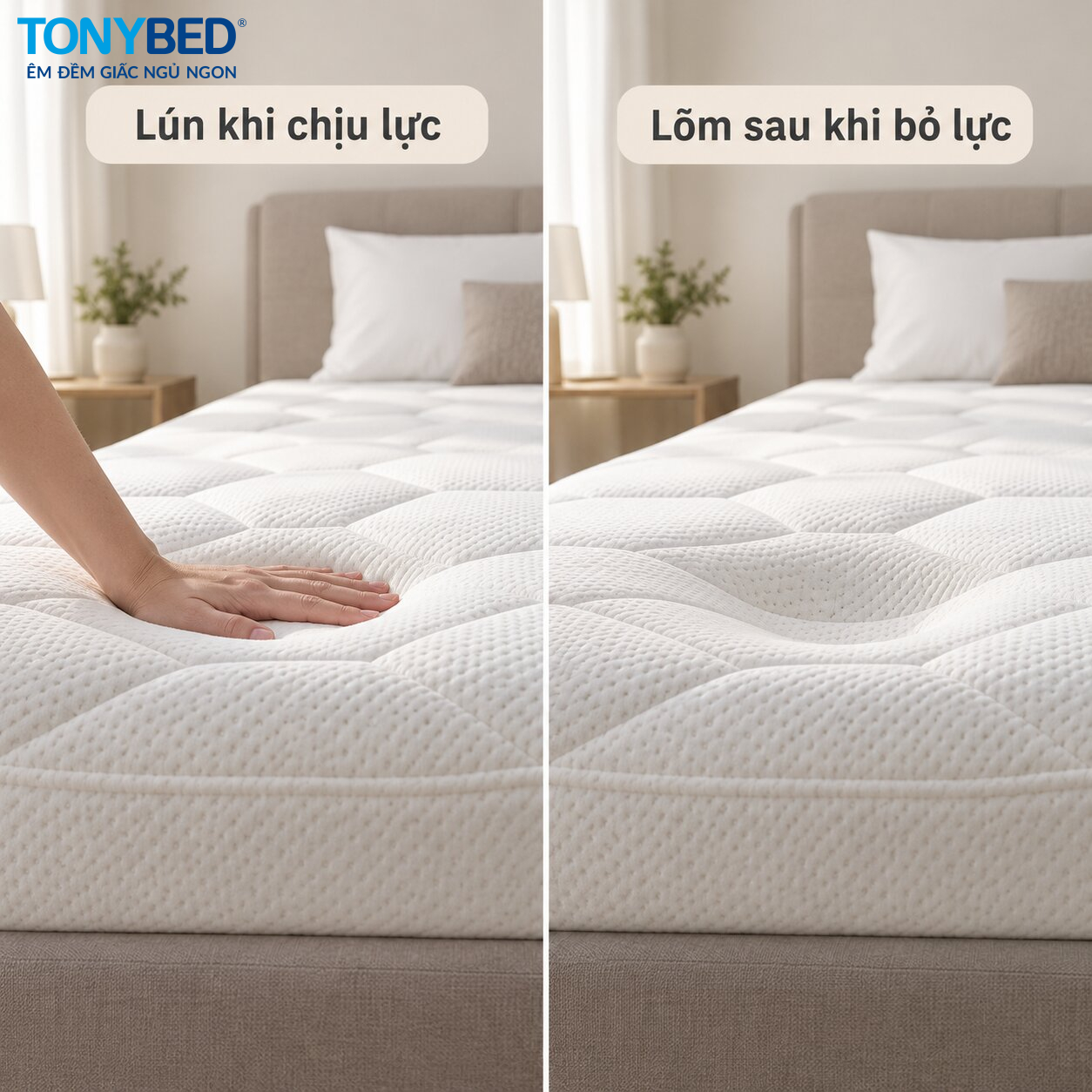 Minh họa độ lún khi chịu lực và vùng lõm còn lại sau khi bỏ lực