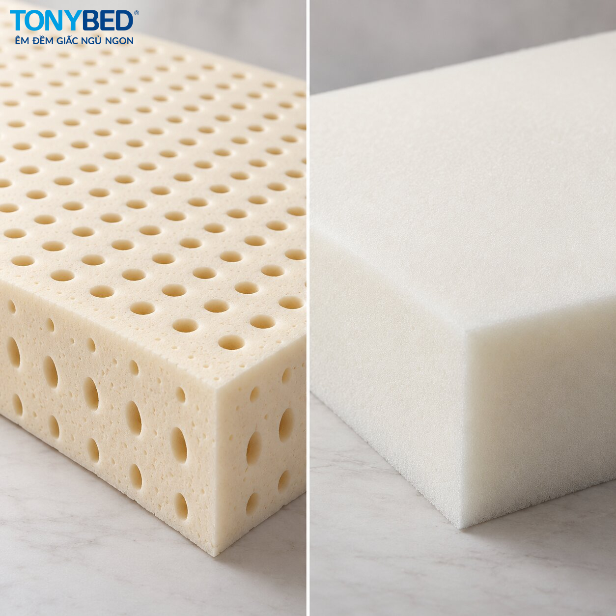 So sánh hình dạng lõi cao su thiên nhiên và lõi PU Foam sử dụng trong nệm