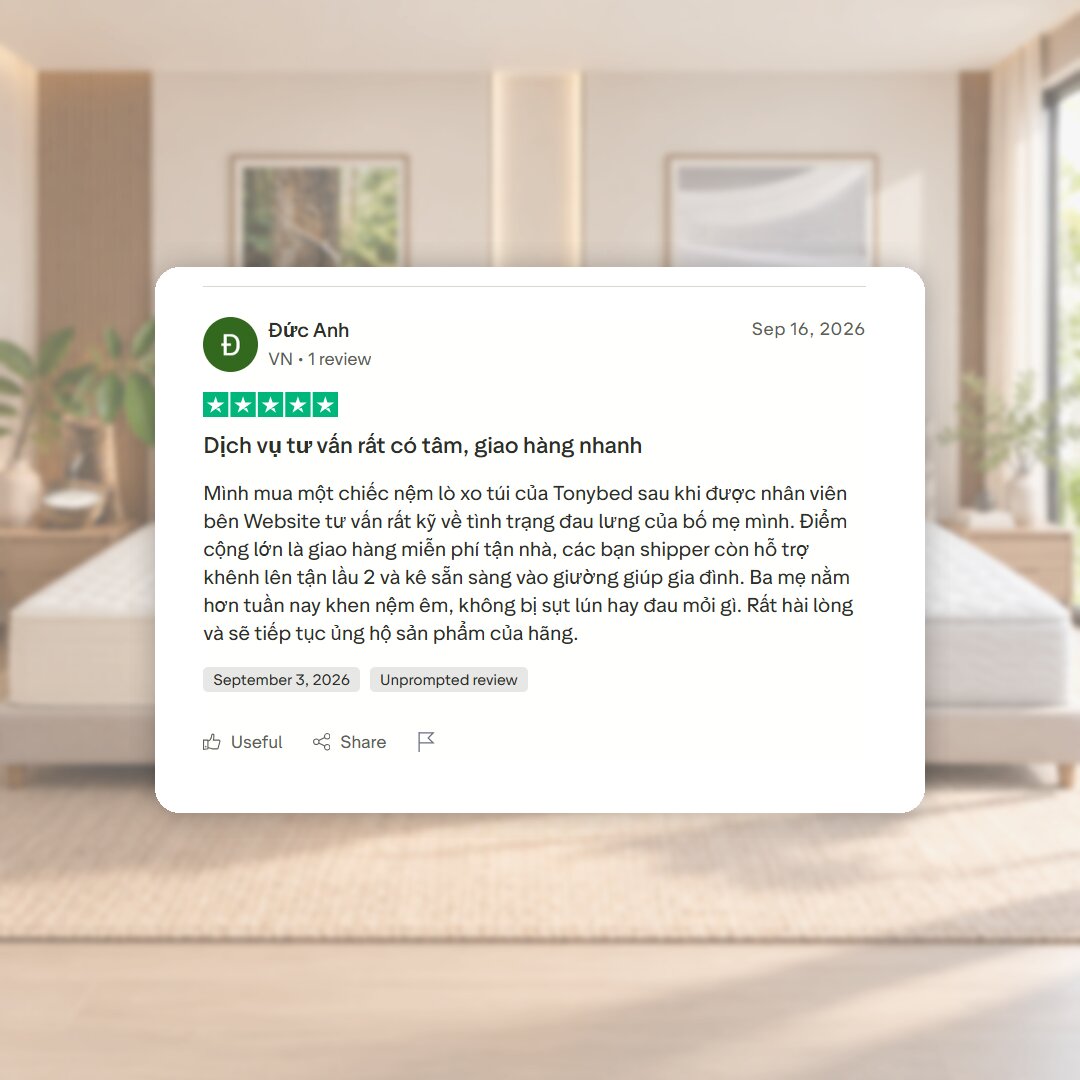 Đánh giá nệm Tonybed trên Trustpilot từ khách hàng Đức Anh
