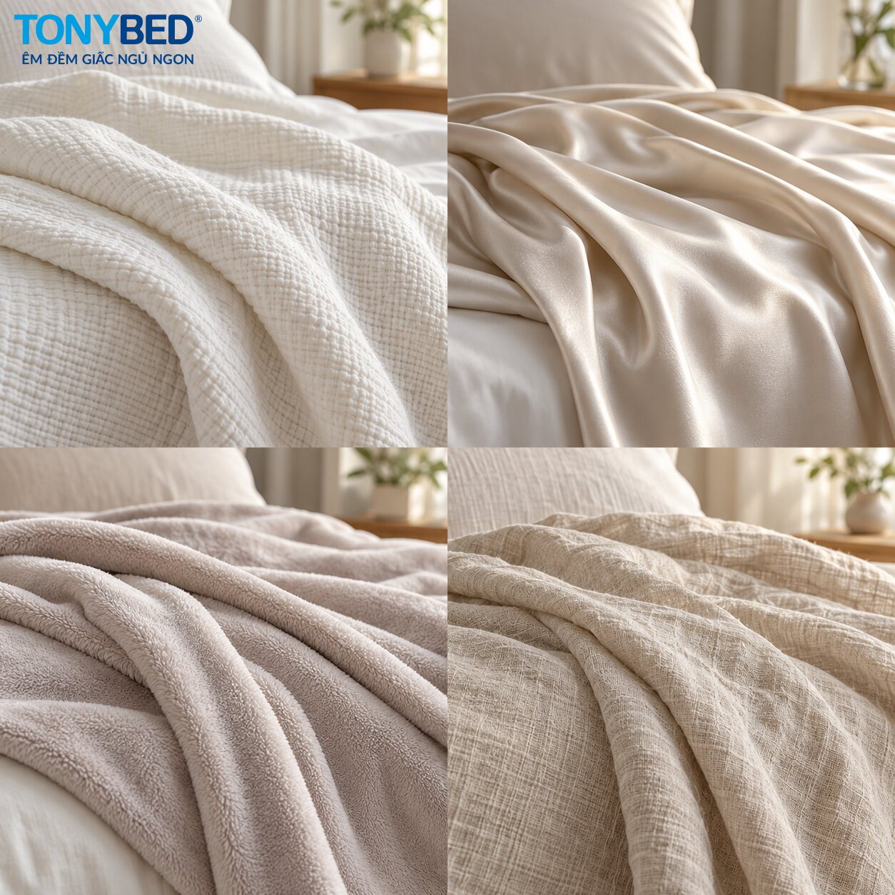 So sánh bề mặt vải Cotton Tencel Microfiber và Linen dùng làm mền mỏng