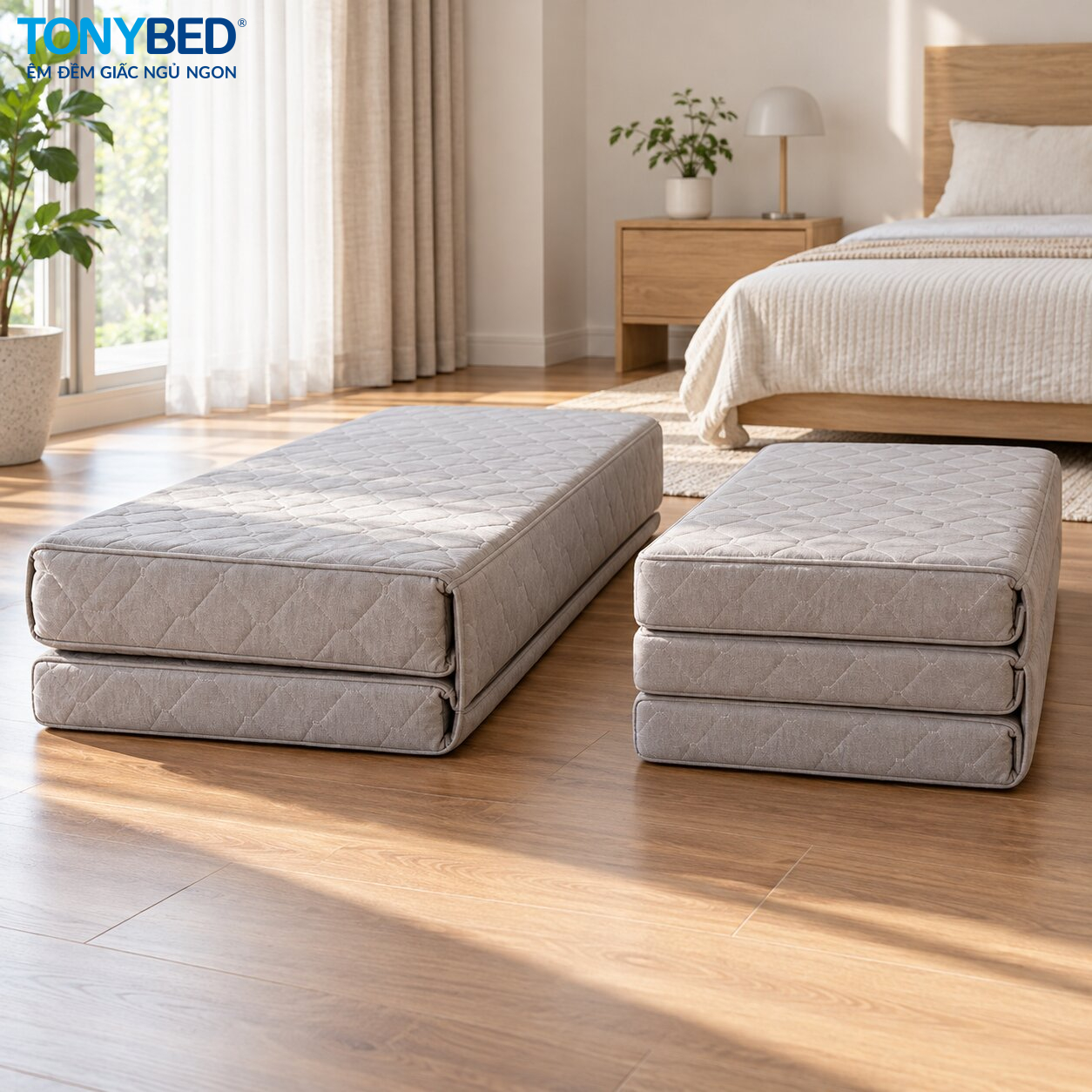 So sánh kích thước thu gọn của nệm gấp 2 và nệm gấp 3